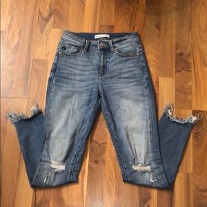 KanCan High Rise Light Wash Destructed Skinny Jean